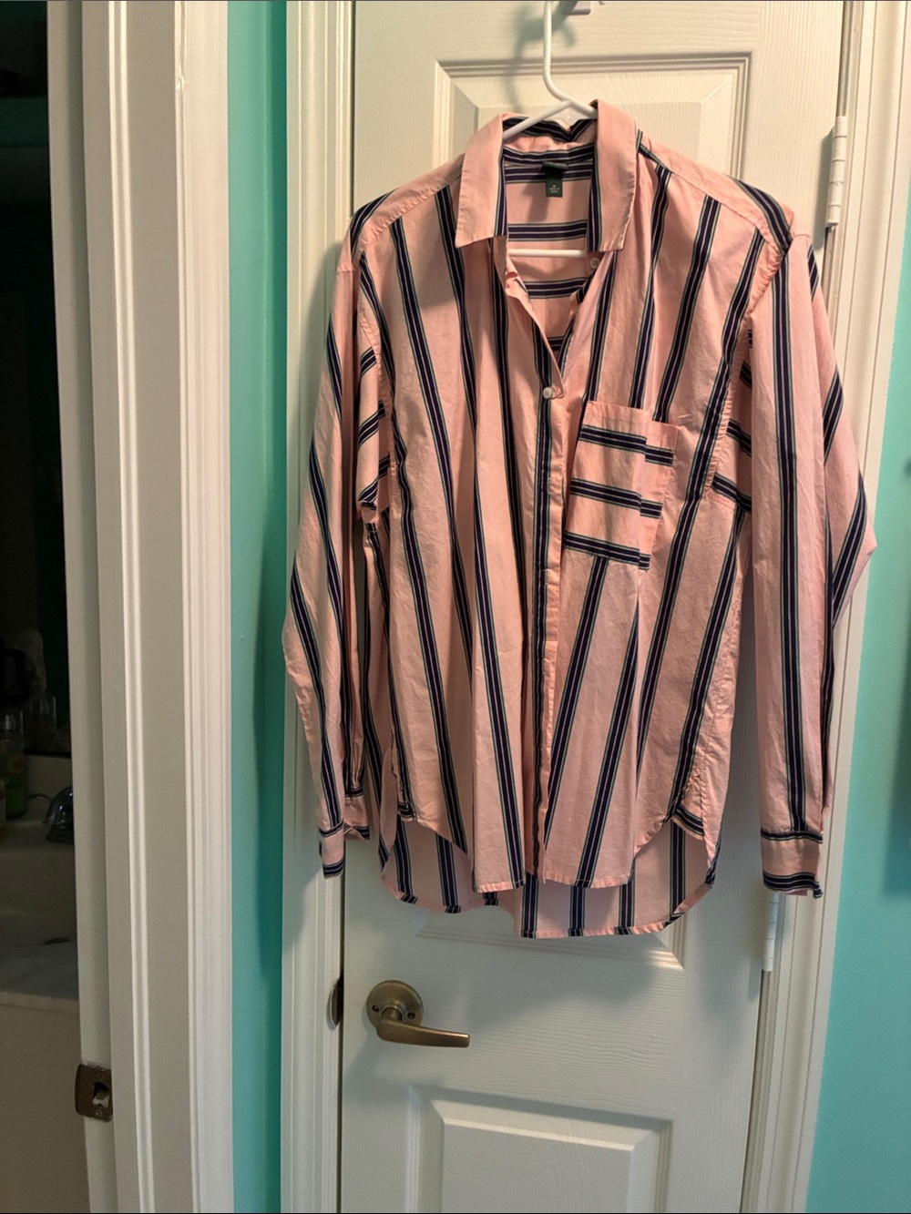 Able Pink Button-Down Shirt with Navy & White Stripes